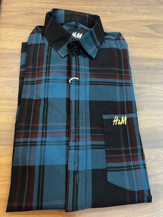 Men’s H&M Premium Checked Shirt - Dark Navy blue
