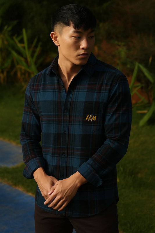 Men’s H&M Premium Checked Shirt - Dark Navy blue
